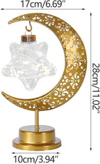 LED Moon Lamp Romantic Iron Desk Lamp Ambient Lighting Night Light Lamps for Nightstand Aesthetic Bedside Lamps Night Stand Lamp Mood Lighting Home Bedroom Decor Cute Stuff (Without Batteries) (Gold)