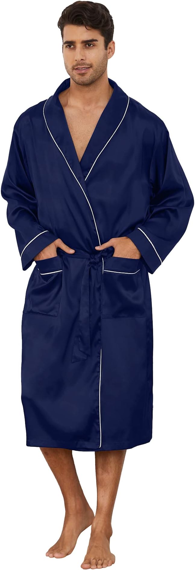 Vulcanodon Men’s Satin Robe Lightweight,Men's Luxurious Silk Kimono Bathrobe