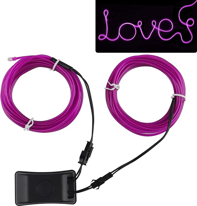 JIGUOOR USB Rechargeable EL Wire 32.8ft/10m (5mx2) Bright Neon Light Strip 360° Illumination Neon Tube Rope Lights for DIY, Festival, Party Decoration, Halloween, Chrismas (32.8ft/10M, Purple)