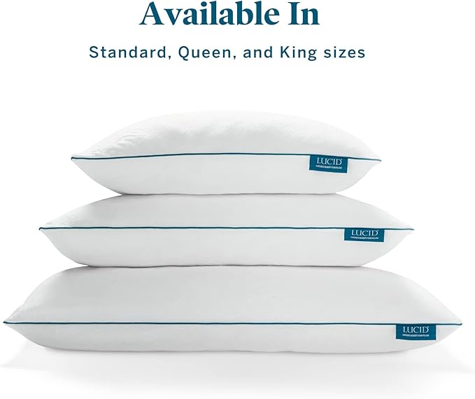 LUCID Premium Shredded Memory Foam Pillow, King Size, 2 Pack – Moldable Loft, Rayon from Bamboo Cover – Down Alternative – CertiPUR Certified