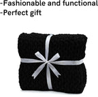 YnM Velvet Weighted Blanket, Handmade Chunky Knitted Design, Soft and Cozy, Temperature Regulating and Breathable, Machine Washable Throw for Sleep or Home Decor (Black, 60x80 Inch, 20lbs)