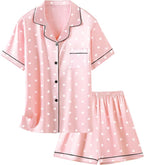 Girls & Womens Satin Pajamas Set, Silk Button-Down Sleepwear 2 Piece Nightwear, 3 Years - Women XXL