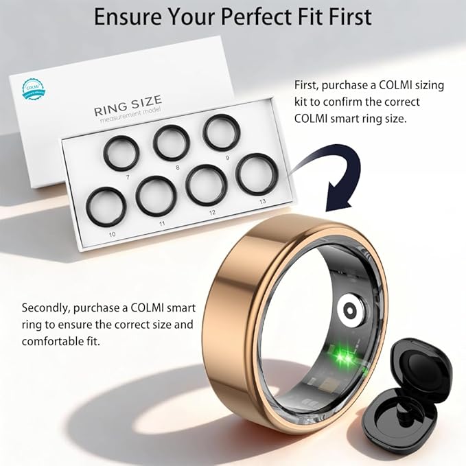 COLMI R02 smart Ring, a smart Ring for Women and Men, with a Charging case, Supports Heart Rate, Blood Oxygen, Sleep Health Monitoring, and Sports Tracking Ring, No Subscription Fee. (Rose Gold, 12#)
