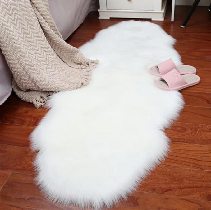 STP GOODS Faux Sheepskin Fur Rug, Fluffy Sheepskin Bedside Rugs, Bedside Rugs (White Rug (60 х 130 cm))