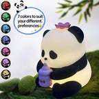 Led Cute Panda Night Light with 7 Colors, Dimmable Timer Nursery Lamps, Rechargeable Touch Control Night Lamp for Kids Adults, Used for Camping Party Room Decor(Flower Panda)