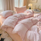 Nayoroom Gingham Duvet Cover Twin Size Pink White Plaid Checkered Comforter Cover 2 Pcs Soft Breathable Washed Microfiber Grid Farmhouse Bedding Set with Pillow Shams
