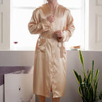 Men's Satin Robe Silky Bathrobe Soft Comfy Casual Bathrobe Fashion Comfy Solid Color Long Loungewear with Pocket