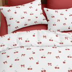 Nayoroom Red Cherry Duvet Cover Queen Size Cute Bow Duvet Cover 3 Pieces Soft Lightweight Microfiber Girls Aesthetic Dorm Bedding Set with Zipper Closure