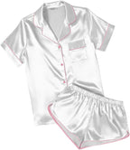 Ekouaer Womens Silk Satin Pajamas Short Sleeve PJS Shorts Set Soft Button Down Sleepwear 2 Piece Loungewear S-5XL