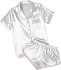 Ekouaer Womens Silk Satin Pajamas Short Sleeve PJS Shorts Set Soft Button Down Sleepwear 2 Piece Loungewear S-5XL
