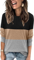 Magritta Women's Long Sleeve Leopard Color Block Tunic Comfy Crewneck T Shirt Tops Black XL