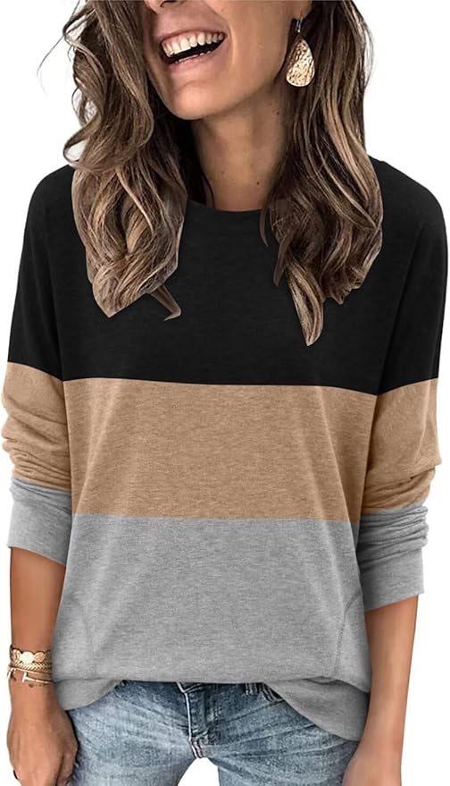 Magritta Women's Long Sleeve Leopard Color Block Tunic Comfy Crewneck T Shirt Tops Black XL