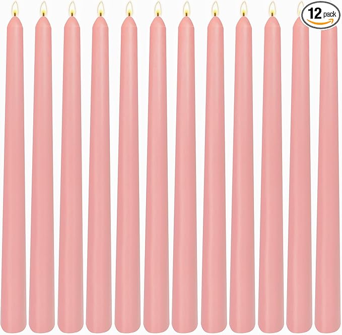 12 Pack 10 inch Dusty Pink Taper Candles, Unscented Dripless Smokeless Candlestick Bulk for Home Dinner Wedding Romantic, 7-8 Hours Burn
