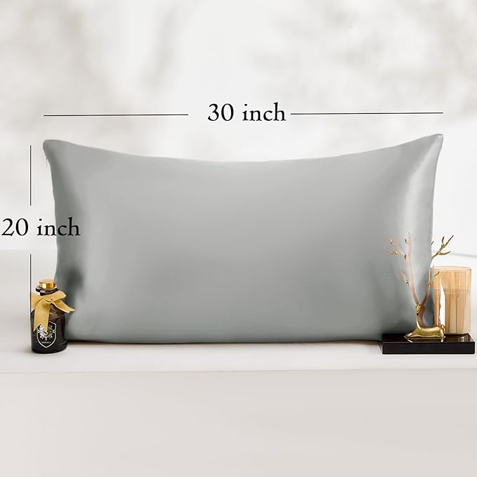 Vielit Queen Satin Pillowcase for Hair 2pc,Similar to Silk Pillow Cases,Easier Care Than Silk Pillowcase,Gifts for Women Men,Silver Grey,20x30 & Envelope Closure and 2 Satin Scrunchies