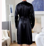 Men's Satin Robe Silky Bathrobe Soft Comfy Casual Bathrobe Fashion Comfy Solid Color Long Loungewear with Pocket