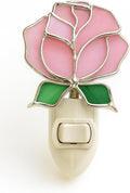 Pink Rose Stained Glass Night Light – Decorative Floral Accent Lamp – Plug-in Night Light for Hallway, Bedroom, Bathroom, Kitchen – Tiffany-Style Glass Flower Light
