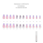 Hypnaughty Rio 24pcs Long Coffin Press-on Nails, Pink to Purple Ombre with Transparent Gold Design, ABS Material, Full Set with Glue