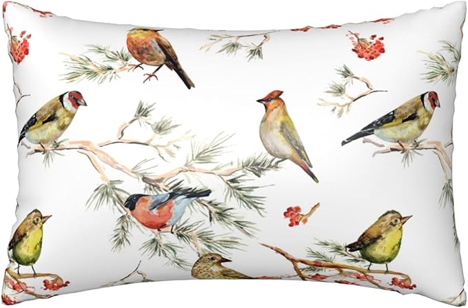 Silk Like Pillowcase for Hair and Skin Watercolor Forest Birds Floral 1 Pack Satin Pillowcase with Hidden Zipper Soft Breathable Smooth Cooling Pillow Cover Standard Size for Bedroom Sofa 20”x26”