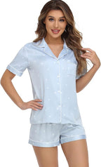 Serenedelicacy Women's Satin Pajama Set 2-Piece Sleepwear Loungewear Button Down Short Sleeve Silky PJ Set