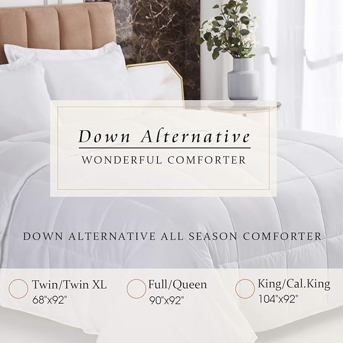 HIG 3pc Down Alternative Comforter Set - All Season Reversible Comforter with Two Shams - Quilted Duvet Insert with Corner Tabs - Box Stitched - Breathable, Soft, Fluffy(King/Cal King, Pure White)