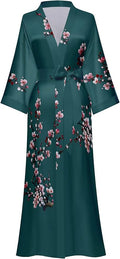 Kihnop Women's Floral Long Kimono Robe Long Satin Robe Long Silk Robe Ladies Kimonos Silky Bathrobe Cover Up, One Size