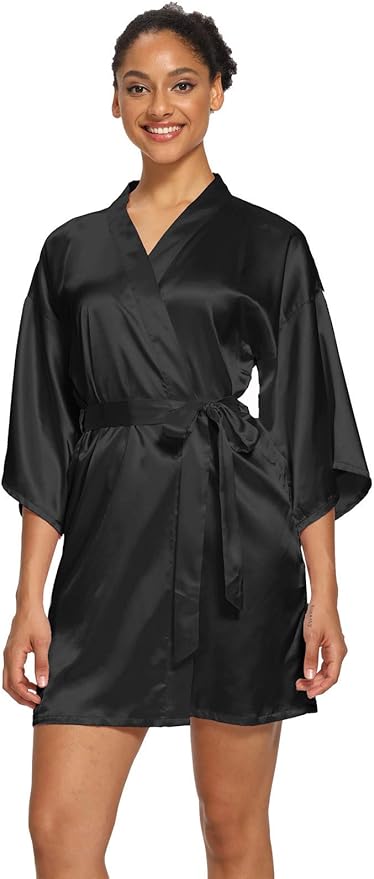 Women's Satin Robes Floral Bridesmaid Robes Short Silk Kimonos Sleepwear