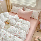 Nayoroom Pink Floral Duvet Cover Twin Size Coquette Tulip Printed on White Reversible Comforter Cover 2Pcs Kids Girls Cottagecore Bedding Set with Zipper Closure Soft Breathable Microfiber
