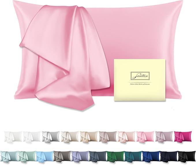 Mulberry Silk Pillowcase for Hair and Skin Standard Size 20"X 26" Pillow Case with Hidden Zipper Soft Breathable Smooth Cooling Silk Pillow Covers for Sleeping (Pink,Standard,1Pcs)