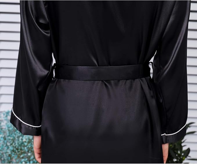 Mens Satin Robe,Silk Long Sleeve House Kimono Bathrobe,Soft Loungewear Dragon Robe
