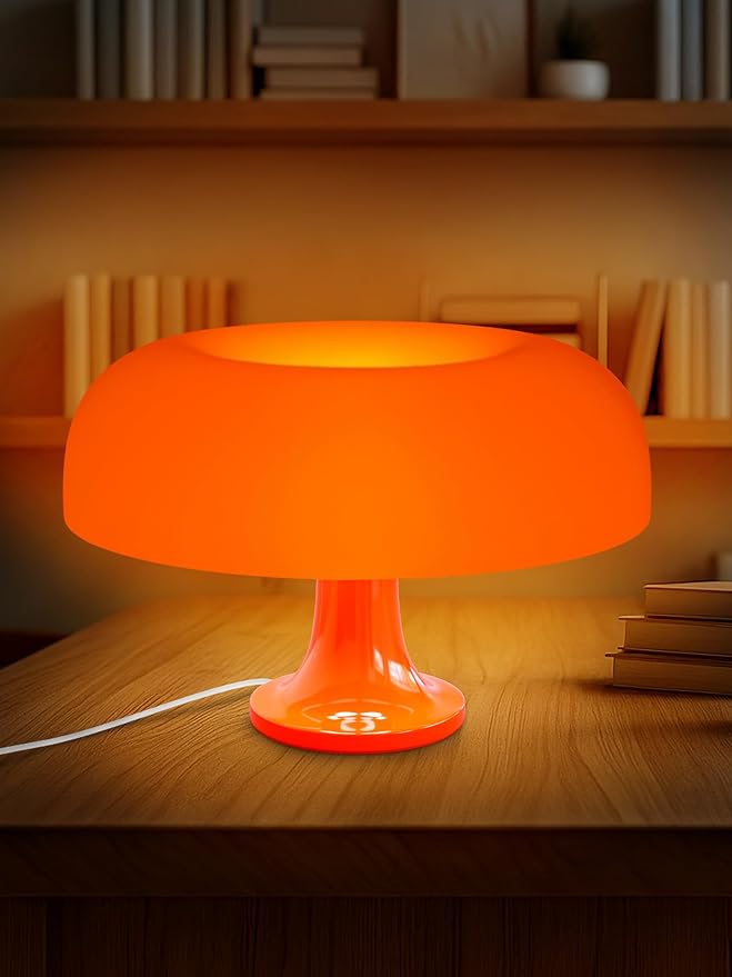 Orange Mushroom Lamp for Bedroom – Dimmable Vintage Mushroom Lamps Power 5W with 3 Lighting Colors & 10 Brightness – USB Powered Nightstand Retro Lamp for Reading Room, Office, Dorm | ABS + PVC Build