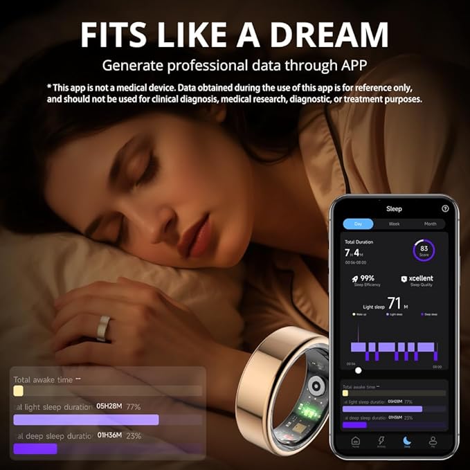 COLMI R02 smart Ring, a smart Ring for Women and Men, with a Charging case, Supports Heart Rate, Blood Oxygen, Sleep Health Monitoring, and Sports Tracking Ring, No Subscription Fee. (Rose Gold, 8#)