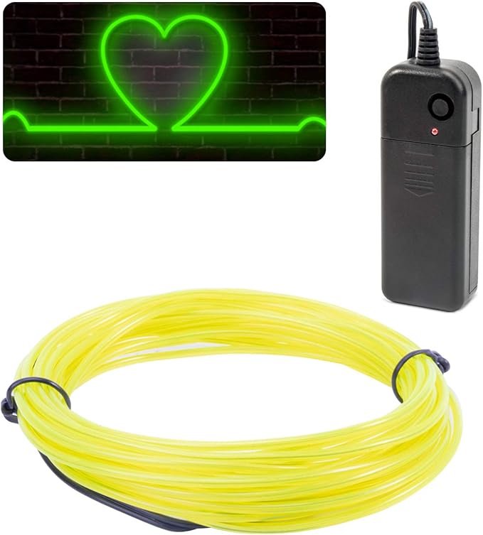 JIGUOOR EL Wire Battery Pack 9.8ft / 3m Bright Neon Light Strip 360° Illumination Neon Tube Rope Lights for DIY, Festival, Party Decoration, Pub, Halloween, Chrismas (9.8ft / 3m, Fluorescent Green)