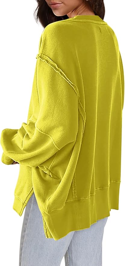 Nirovien Womens Oversized Crewneck Sweatshirt Side Slit Long Sleeve Pullover Slouchy Fit Tops