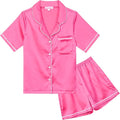QPANCY Kids Satin Pajamas Sets Baby Boy Girl Button-Down Silk Sleepwear 2 Piece Short Sleeve Loungewear Clothes Set