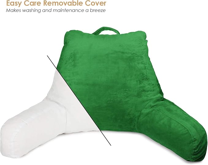 Clara Clark Reading Pillow for Kids & Teens with Shredded Memory Foam, Backrest Pillows for Reading, Watching, and Gaming, Use on The Couch, Bed, or Floor, Adjustable Support with Washable Cover Green