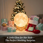 Mydethun 3D Moon Lamp, 9.6' Large Night Light with Wooden Base, Touch-Dimmable & Rechargeable, Gift for Mom, Bedroom, Home Décor, Dual-Color White/Warm Yellow