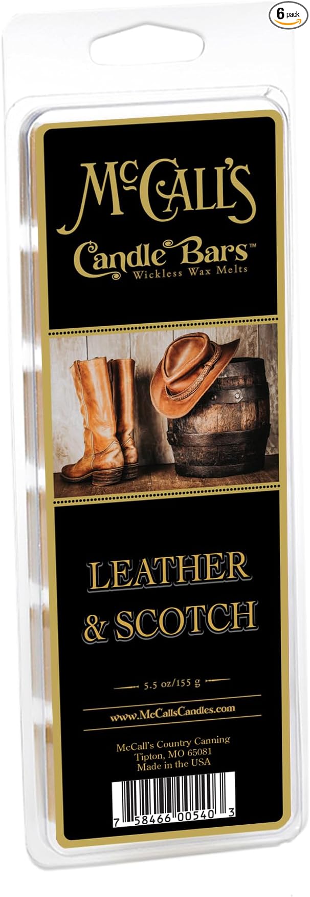 McCall’s Candles | Leather & Scotch | Scented Wax Melt | Leather & Scotch Fragrance | 6-Piece Break-Apart Bar | 12–24 Hours Per Wedge | Poured in The USA | 5.5 oz