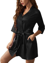 Senert Women's Silk Kimono Robe - Bride Bridesmaid Satin Sleepwear for Wedding Party - Short Silky Bathrobe