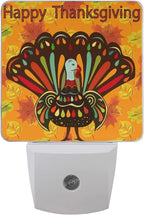 Plug in Night Light Lamp, Happy Thanksgiving Beautiful Colorful Ethnic Turkey Bird Autumn Dusk to Dawn Sensor LED Nightlight Smart Automatically Lights Bedroom, Bathroom, Kitchen, Hallway, Stairs, Ene