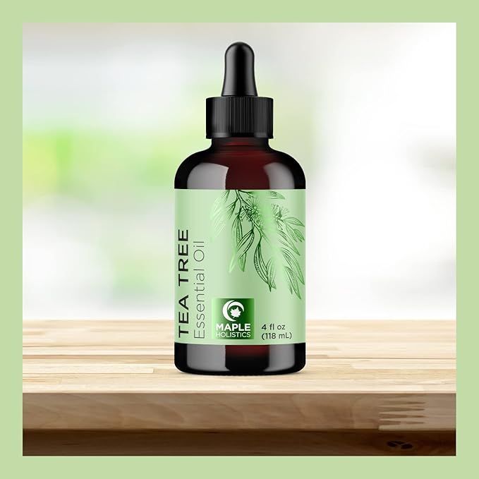 Pure Tea Tree Oil for Hair Skin and Nails - 100% Pure Undiluted Tea Tree Essential Oil with Dropper for Topical Uses Aromatherapy Diffusing and Home and Beauty DIYs - Vegan and Cruelty Free (4 Fl Oz)