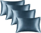 BEDELITE Satin Pillowcase for Hair and Skin, Super Soft Similar to Silk Pillow Cases 4 Pack with Envelope Closure, Cooling Pillowcases for Women Men (20"x30" Queen Size, Bluesteel)