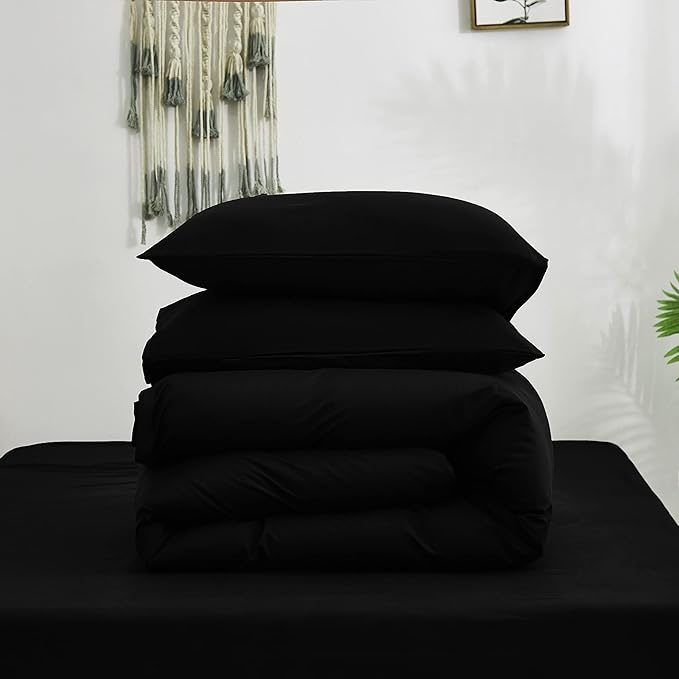 Cottonight Black Comforter Set Queen Men All Black Bedding Set Blanket Quilts Soft Breathable Pure Dark Color Lightweight Bedding Comforter Queen Size Adults Teens