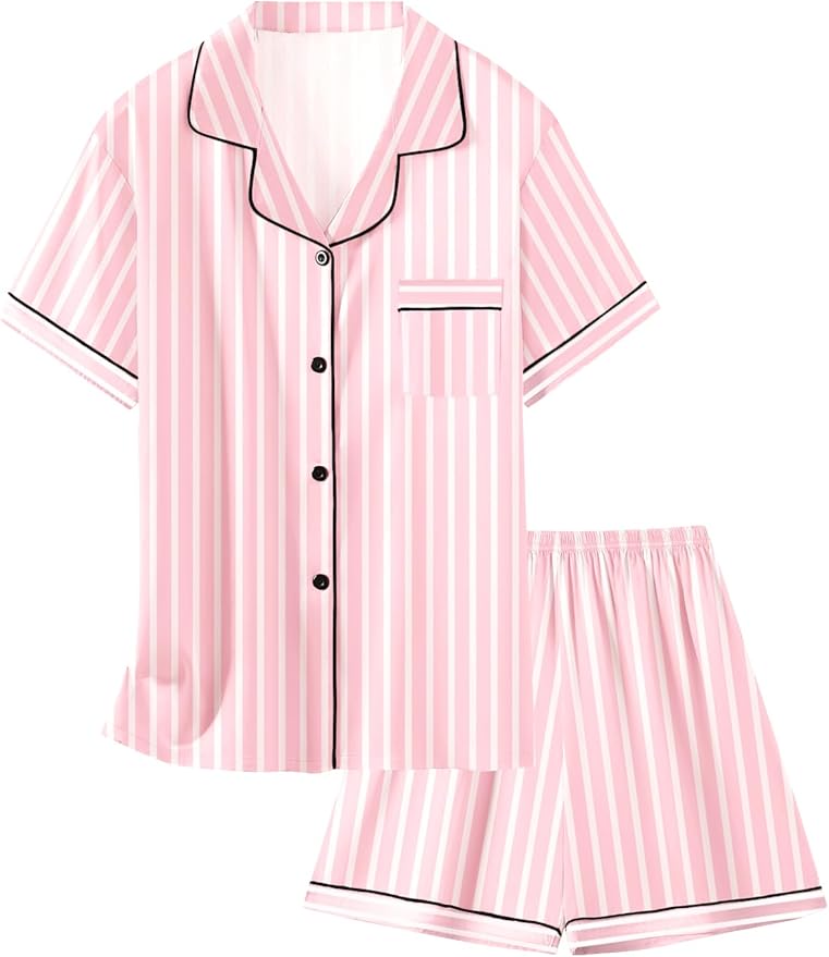 Girls & Womens Satin Pajamas Set, Silk Button-Down Sleepwear 2 Piece Nightwear, 3 Years - Women XXL