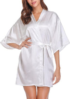 Women's Short Satin Robe Silky Bathrobes Bridal Bridesmaid Kimono Robe V-Neck Sleepwear S-XXL