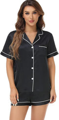 Serenedelicacy Women's Satin Pajama Set 2-Piece Sleepwear Loungewear Button Down Short Sleeve Silky PJ Set