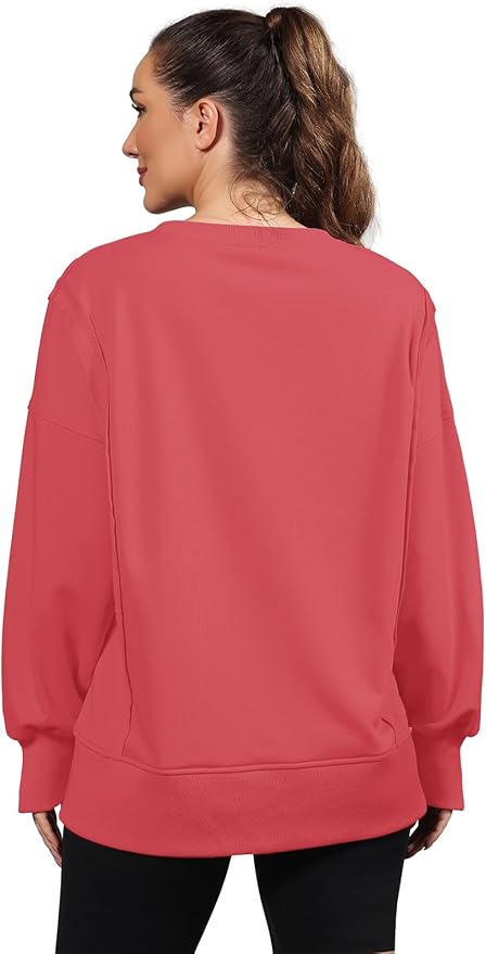Nirovien Womens Oversized Crewneck Sweatshirt Side Slit Long Sleeve Pullover Slouchy Fit Tops