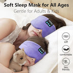 Joythink Sleep Headphones Bluetooth Sleep Mask Silk Headband Earphones Bluetooth Eye Mask for Sleeping On Side Blackout Soft Sleep Earphones Music Kids Children Eye Cover Purple