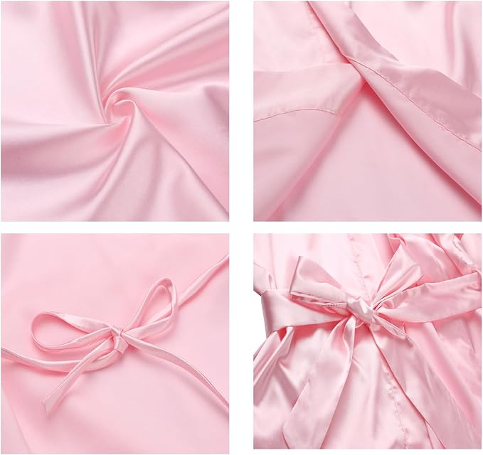 Women's Satin Kimono Robe Wedding Getting Ready Silky Bathrobe Short Bridesmaid Dressing Gown
