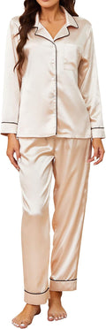 U2SKIIN Women Silk Pajamas Set, Long Sleeve Satin Pajamas for Women Sleepwear Button Down Pjs Set Two-piece