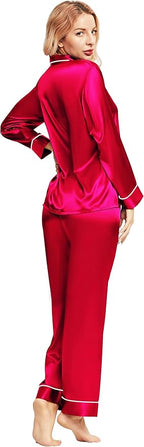 SIHA Satin Silk Pajamas for Women Pajama Set With Long Sleeve Button-Down Satin Pajamas Sleepwear XS-3XL